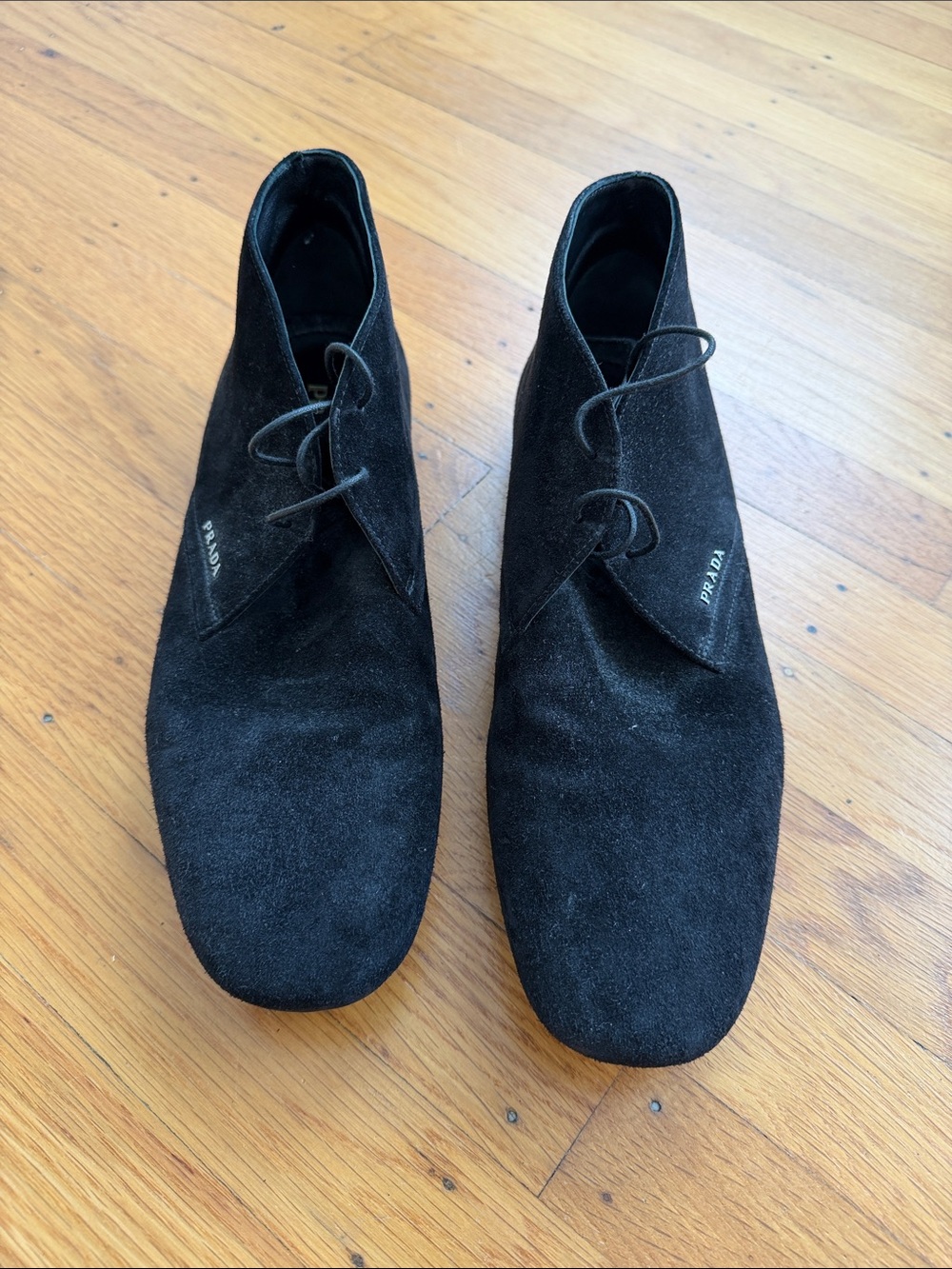 Prada Black Suede Women's Lace-Up Flats